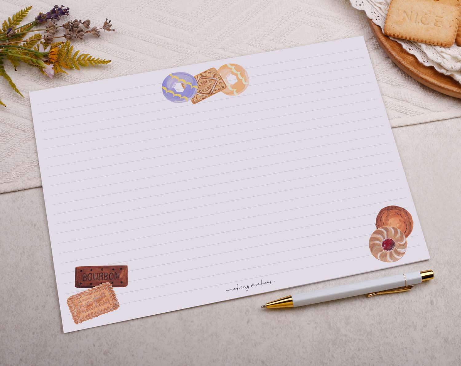 A4 origami writing paper with biscuits designed by Making Meadows