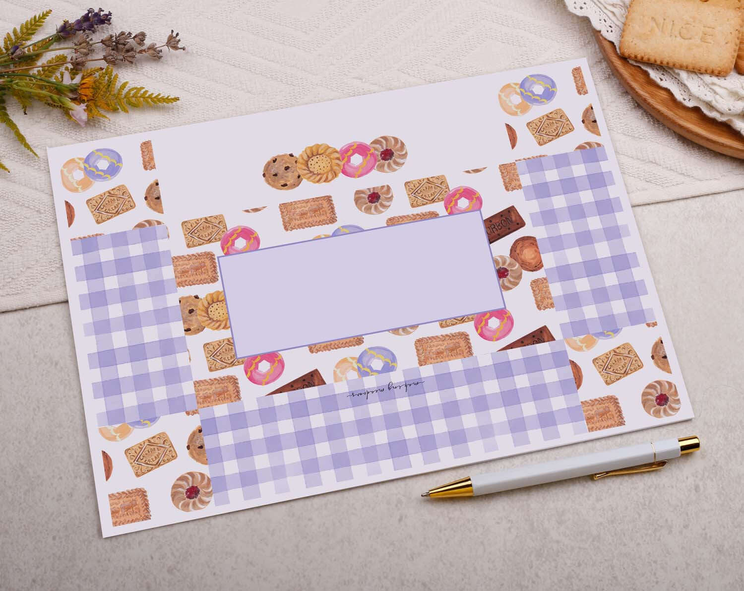 A4 origami writing paper with biscuits designed by Making Meadows