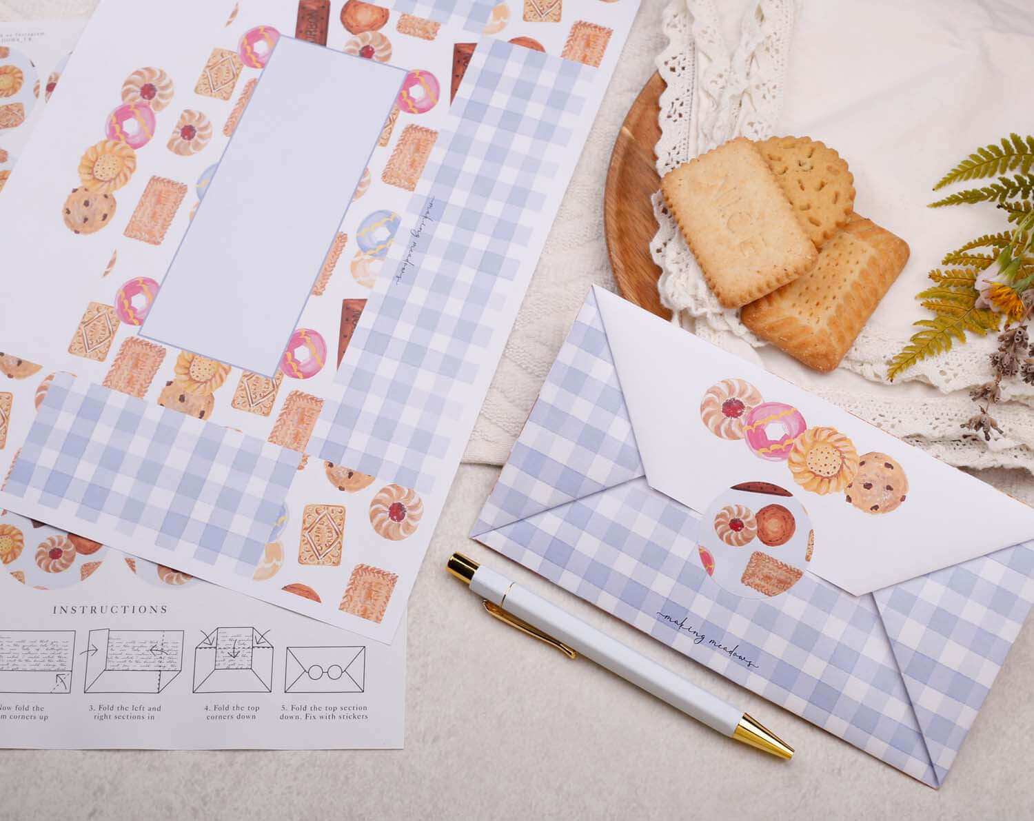 A4 origami writing paper with biscuits designed by Making Meadows