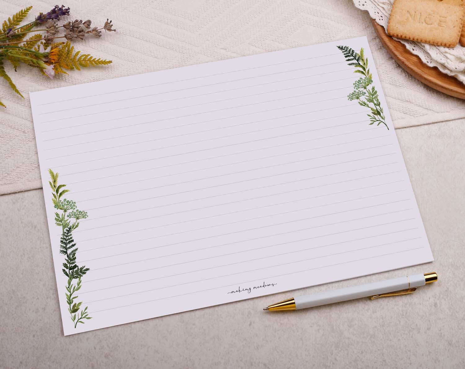 A4 origami writing paper with botanics designed by Making Meadows