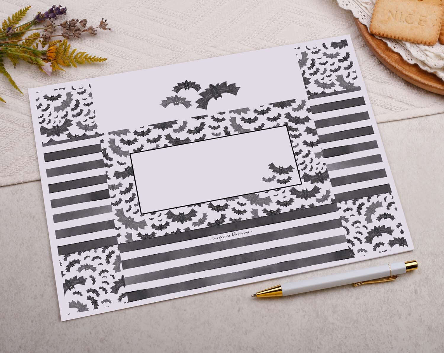 A4 origami writing paper with gothic bats designed by Making Meadows