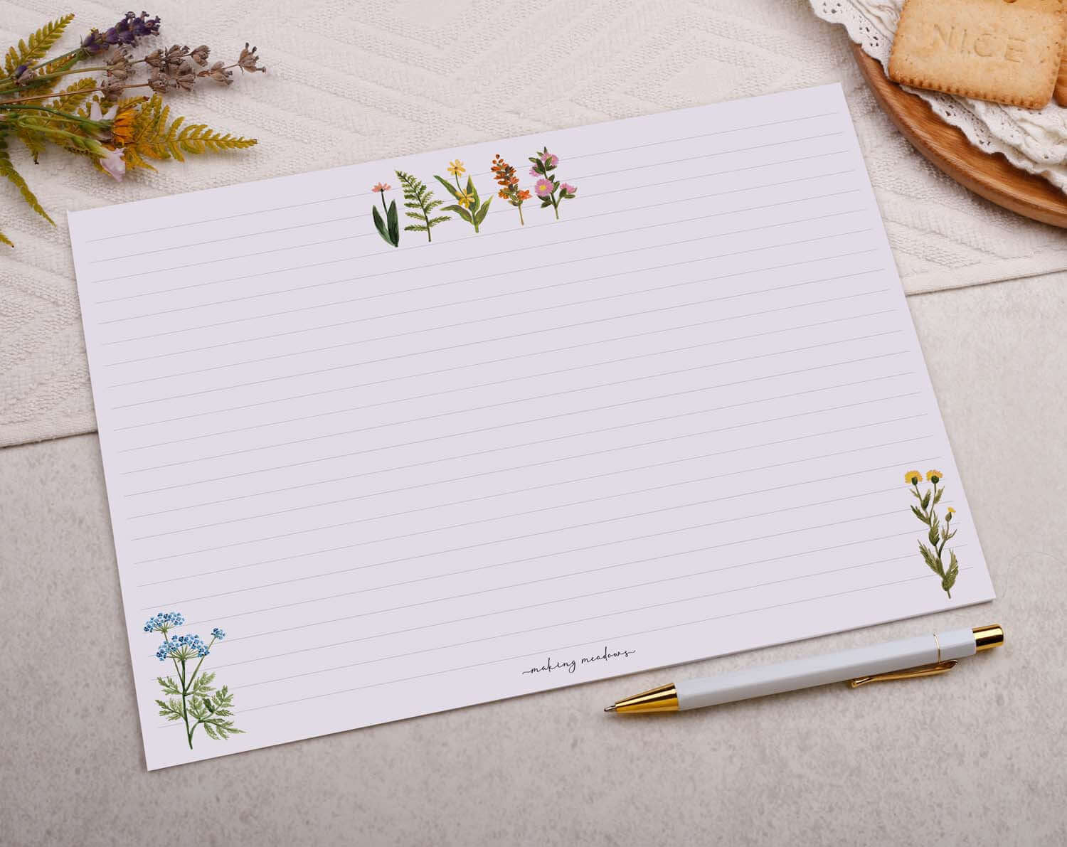 A4 origami writing paper with meadow flowers designed by Making Meadows