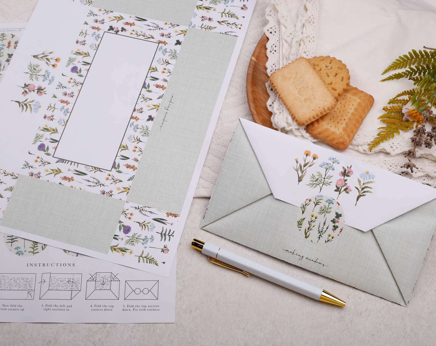A4 origami writing paper with meadow flowers designed by Making Meadows