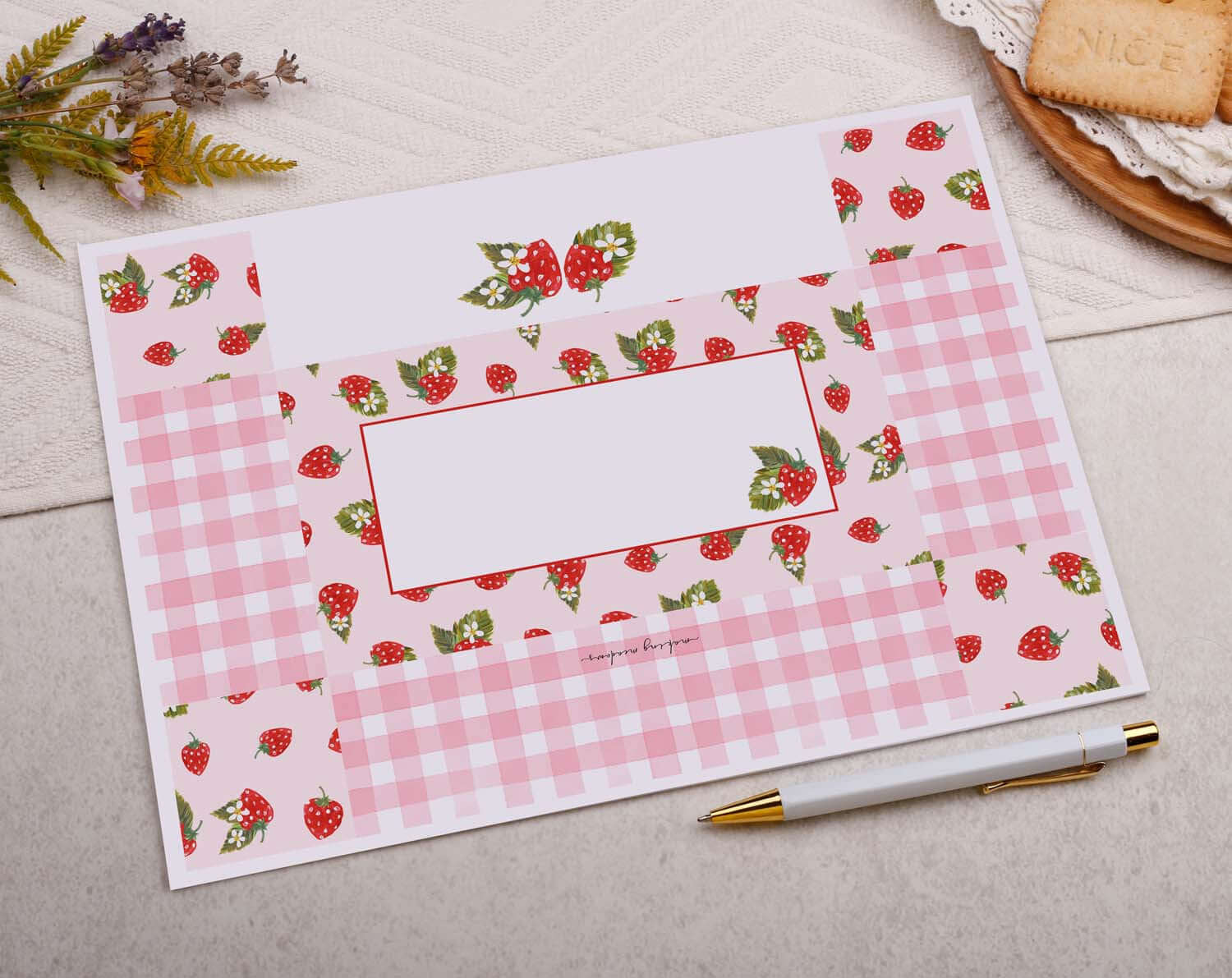 A4 origami writing paper with strawberries designed by Making Meadows