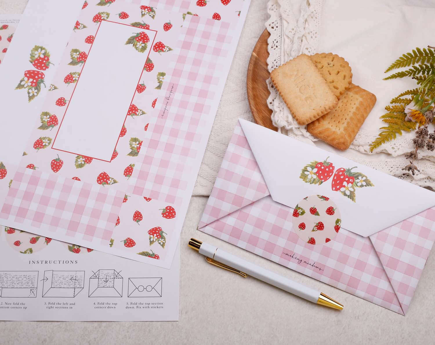 A4 origami writing paper with strawberries designed by Making Meadows
