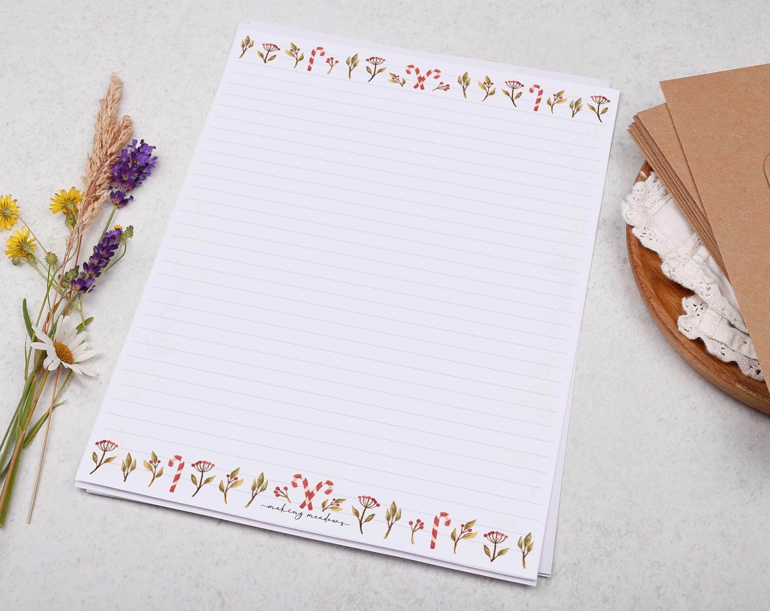 A4 writing paper with Christmas Foliage. Stationery designed by Making Meadows