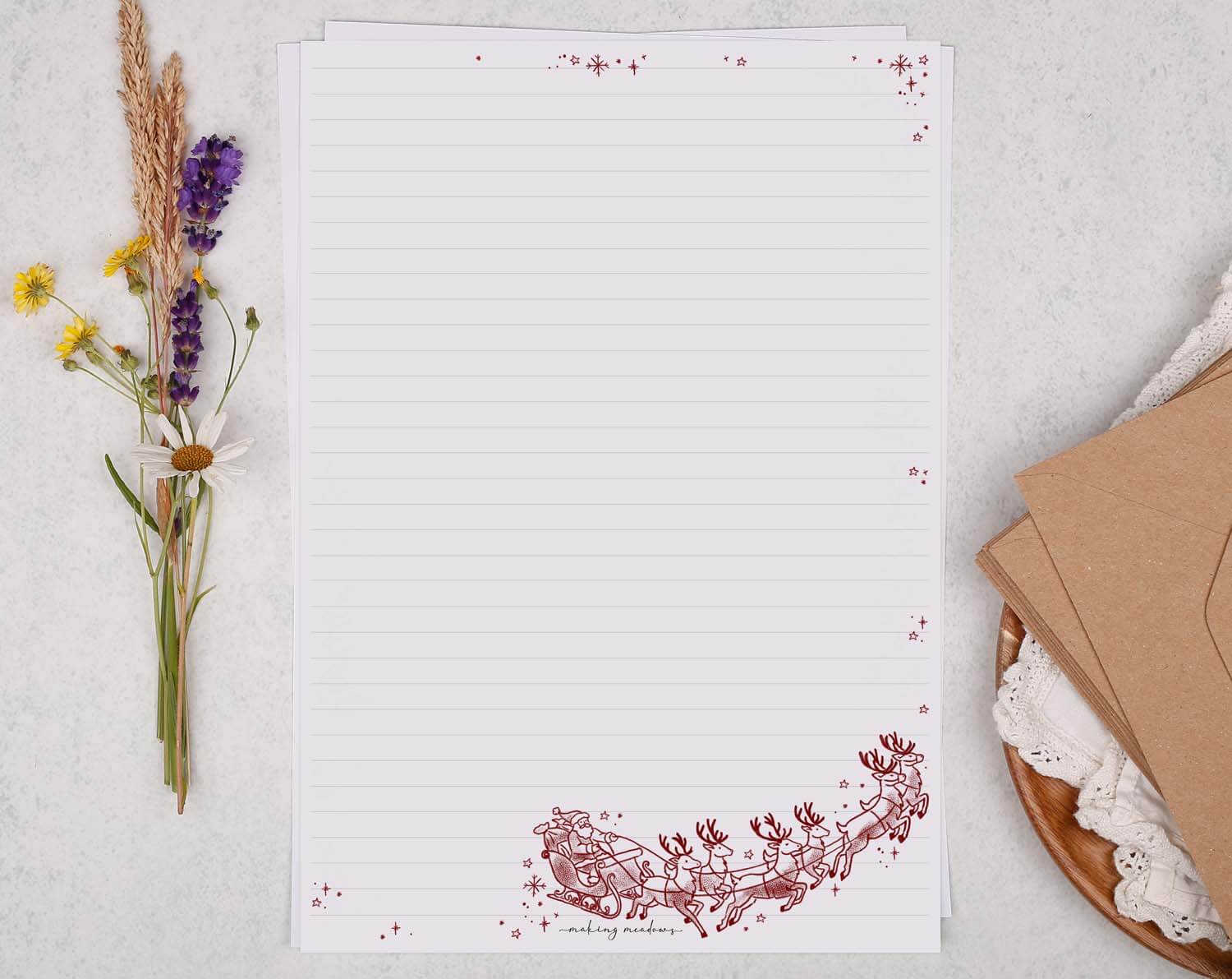 A4 writing paper with Traditional Santa featuring a festive design and holiday-themed decorations.