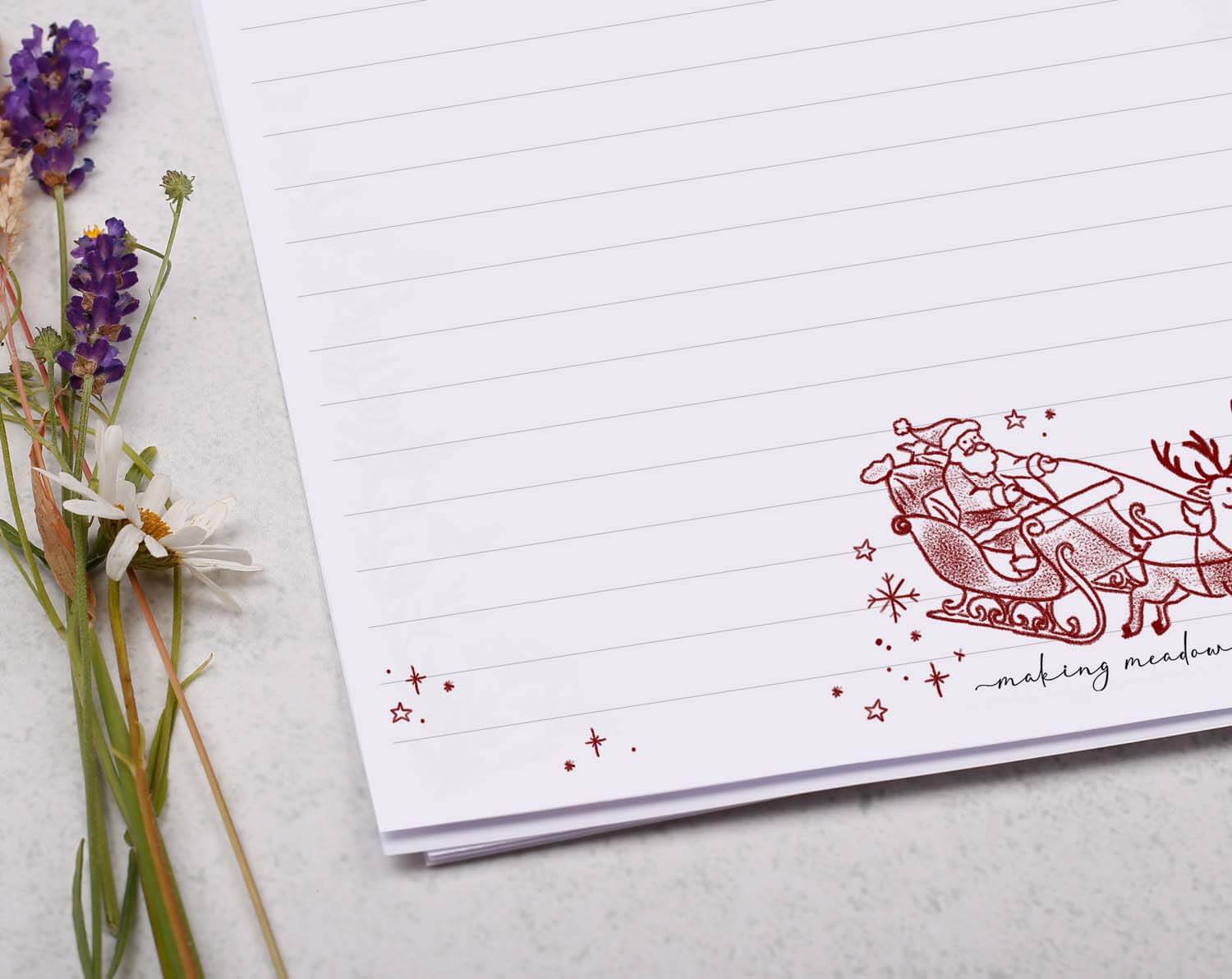 A4 writing paper with Traditional Santa featuring a festive illustration of Santa in his sleigh.