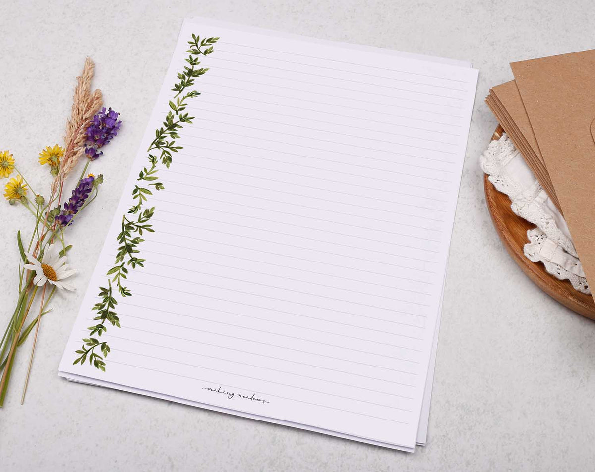 Eco-Friendly A4 writing paper with botanical edge border