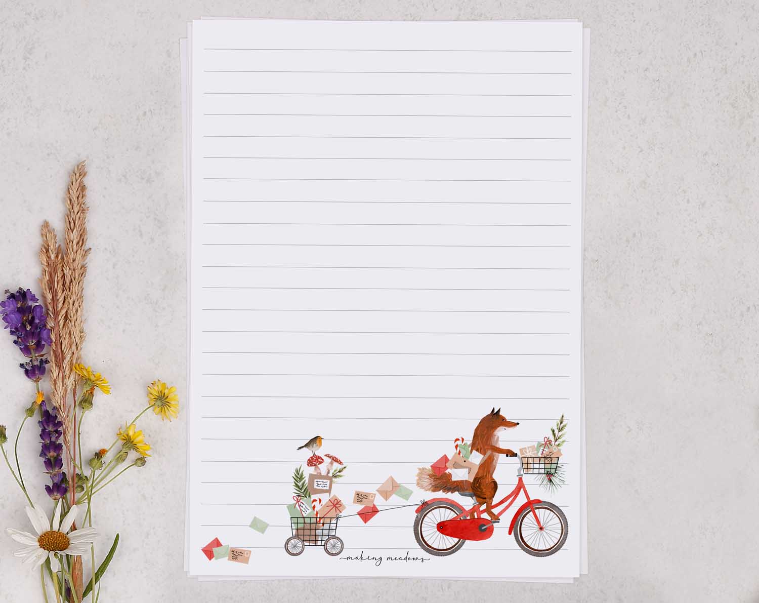 cute fox postman A5 writing paper set comes with matching envelopes.