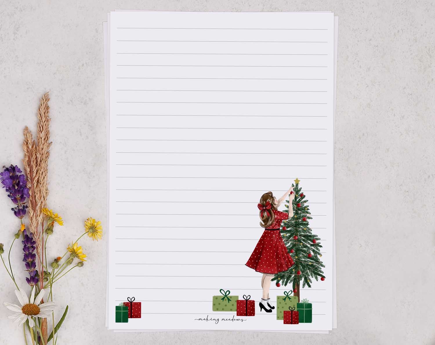 vintage girl with Christmas tree A5 writing paper set comes with matching envelopes
