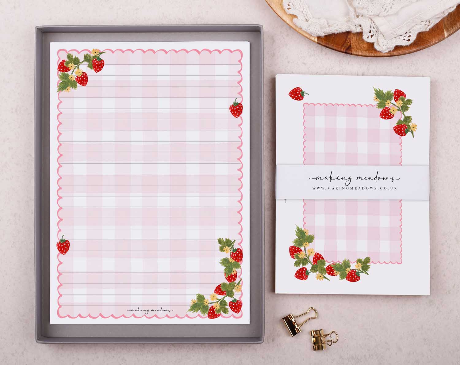 Gingham Strawberry A5 Writing Paper & Envelope Set
