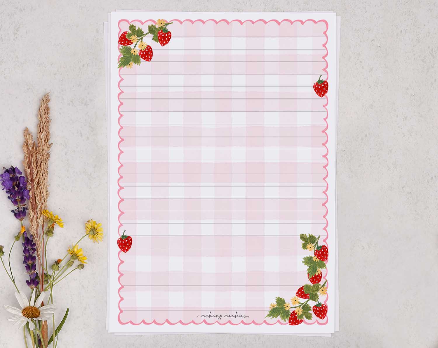 Gingham Strawberry A5 Writing Paper & Envelope Set