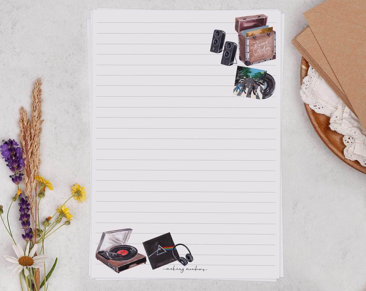 Luxury A5 Writing Paper with Vintage Vinyl Records