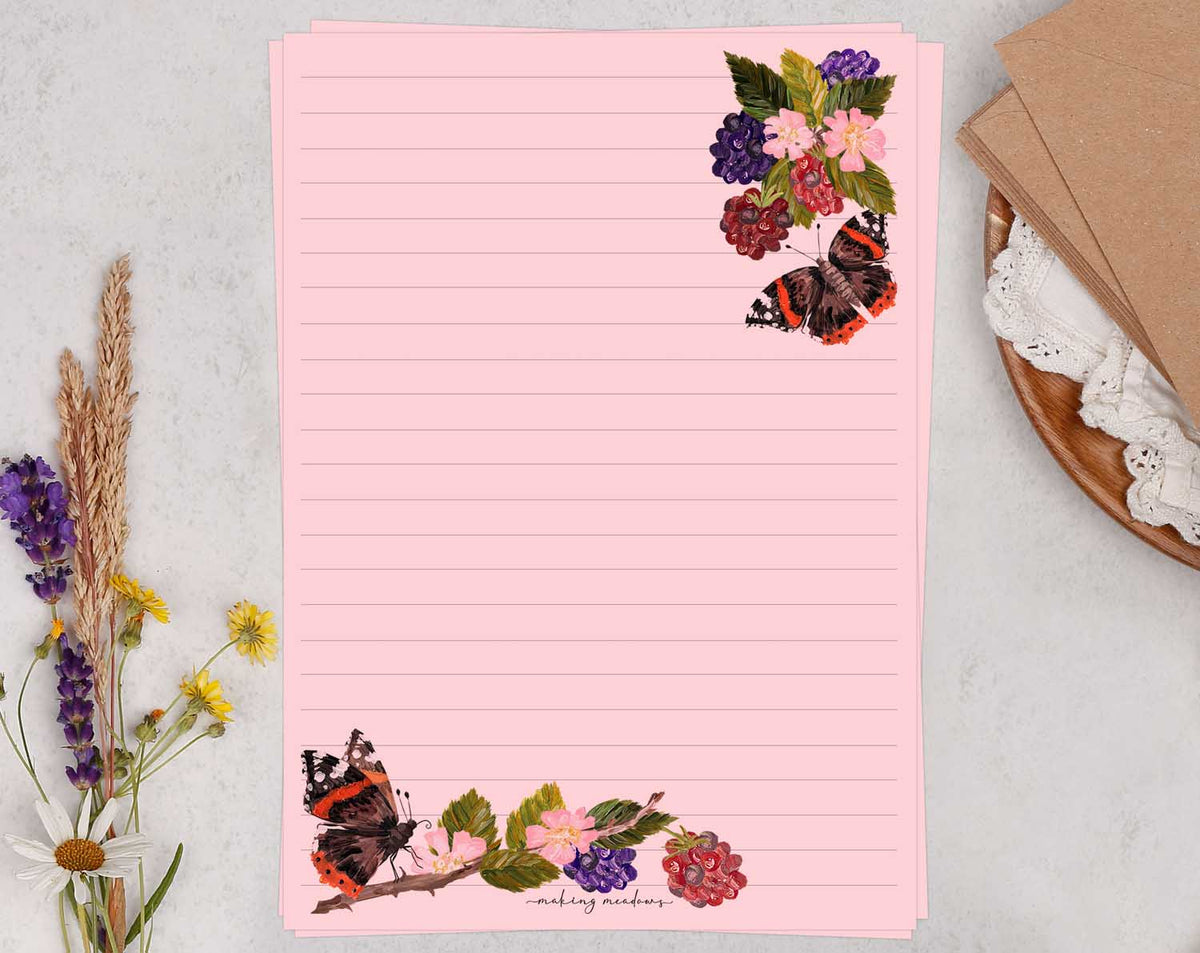 Premium A5 pink writing paper with butterfly