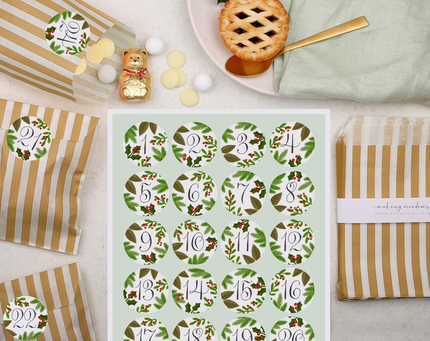 Botanical Christmas Advent Calendar With Bronze Bags