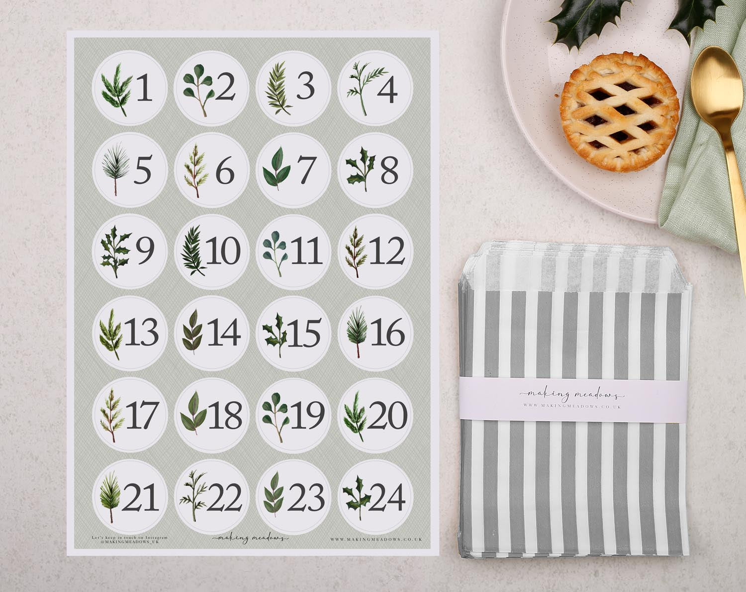 Rustic Christmas Advent Calendar With Silver Bags