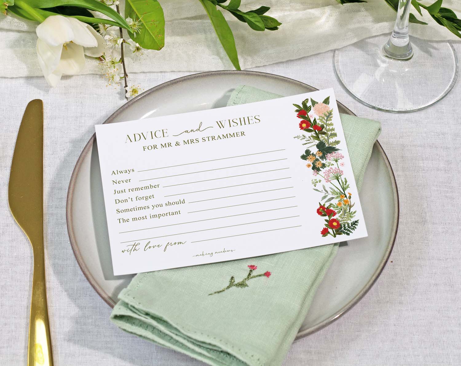 Boho Wedding Advice Cards with floral design, perfect for capturing guests' wishes and advice on wedding day.