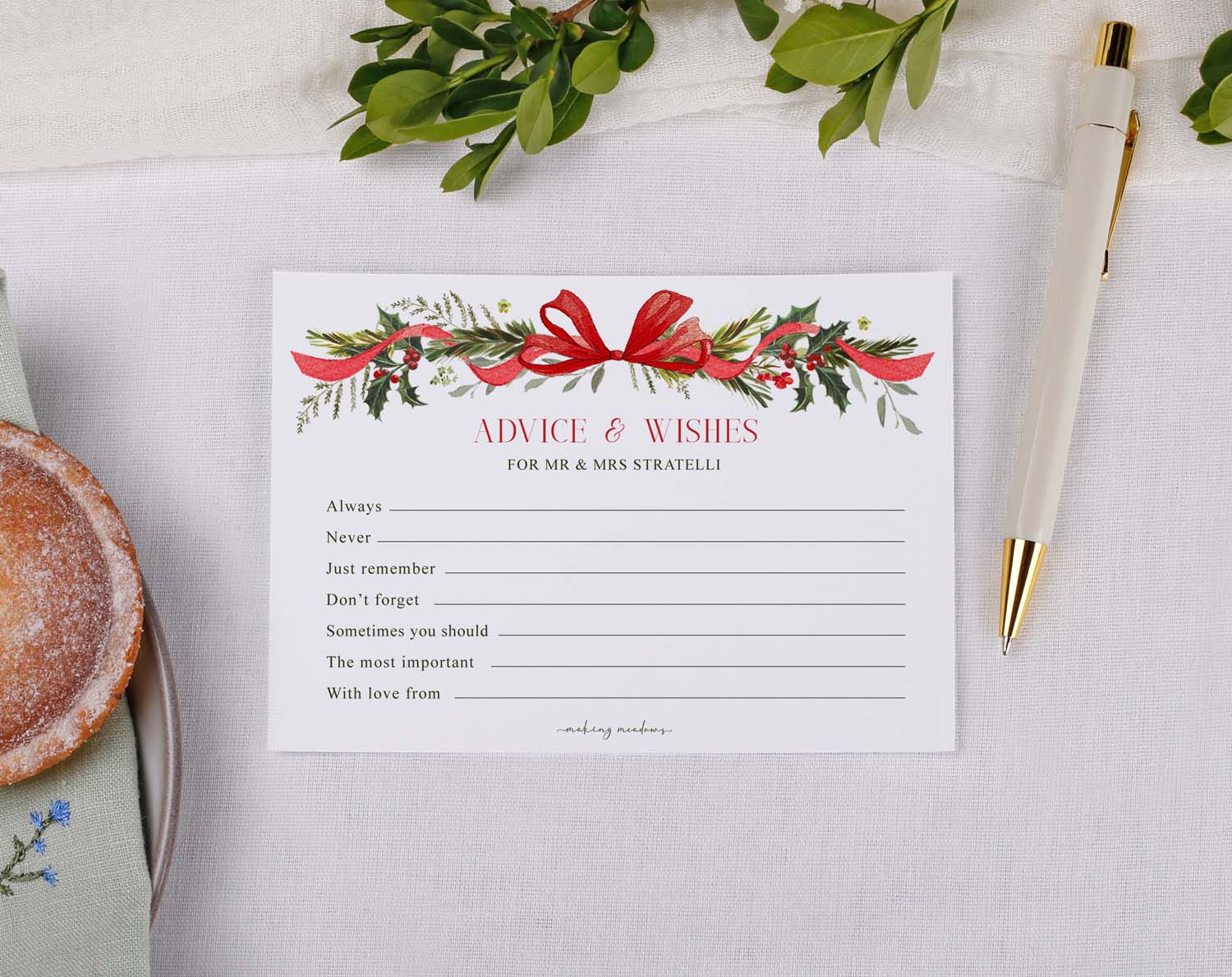 Winter Wedding Advice Cards for guests to share their heartfelt messages and wishes at a wedding reception.