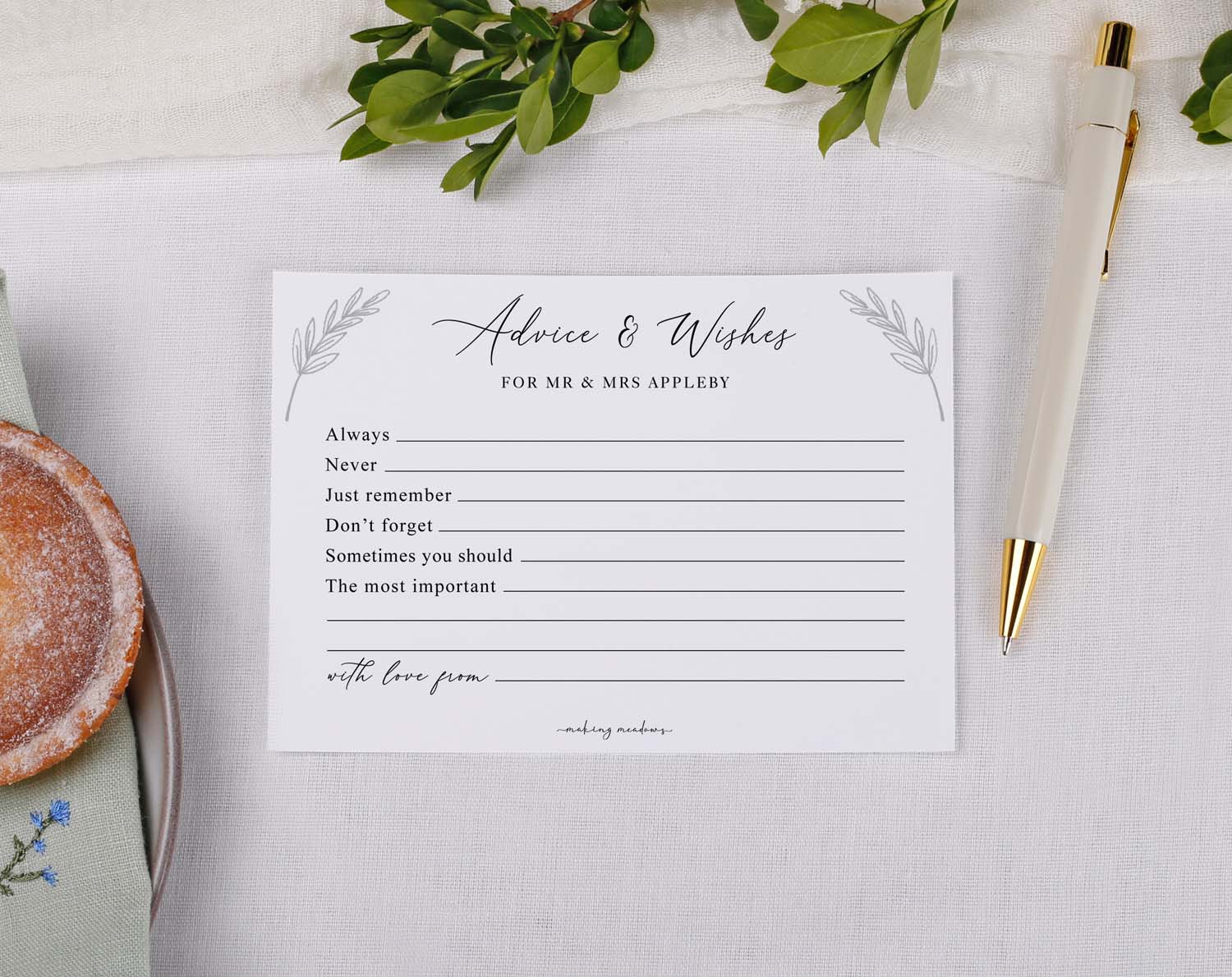 Minimalist Wedding Advice Cards inviting guests to share tips and wishes for the newlyweds.