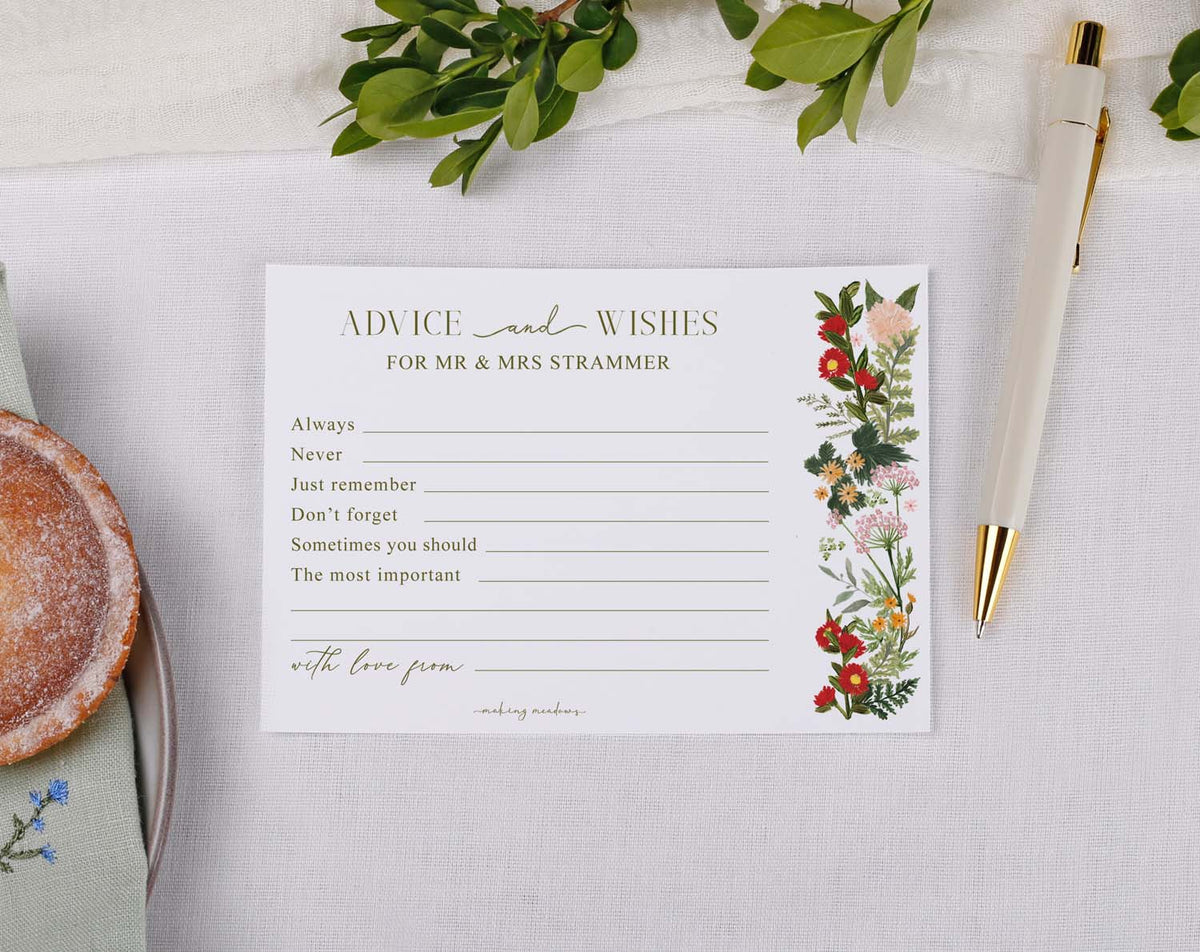 Boho Wedding Advice Cards featuring a floral design for guests to share advice and wishes.