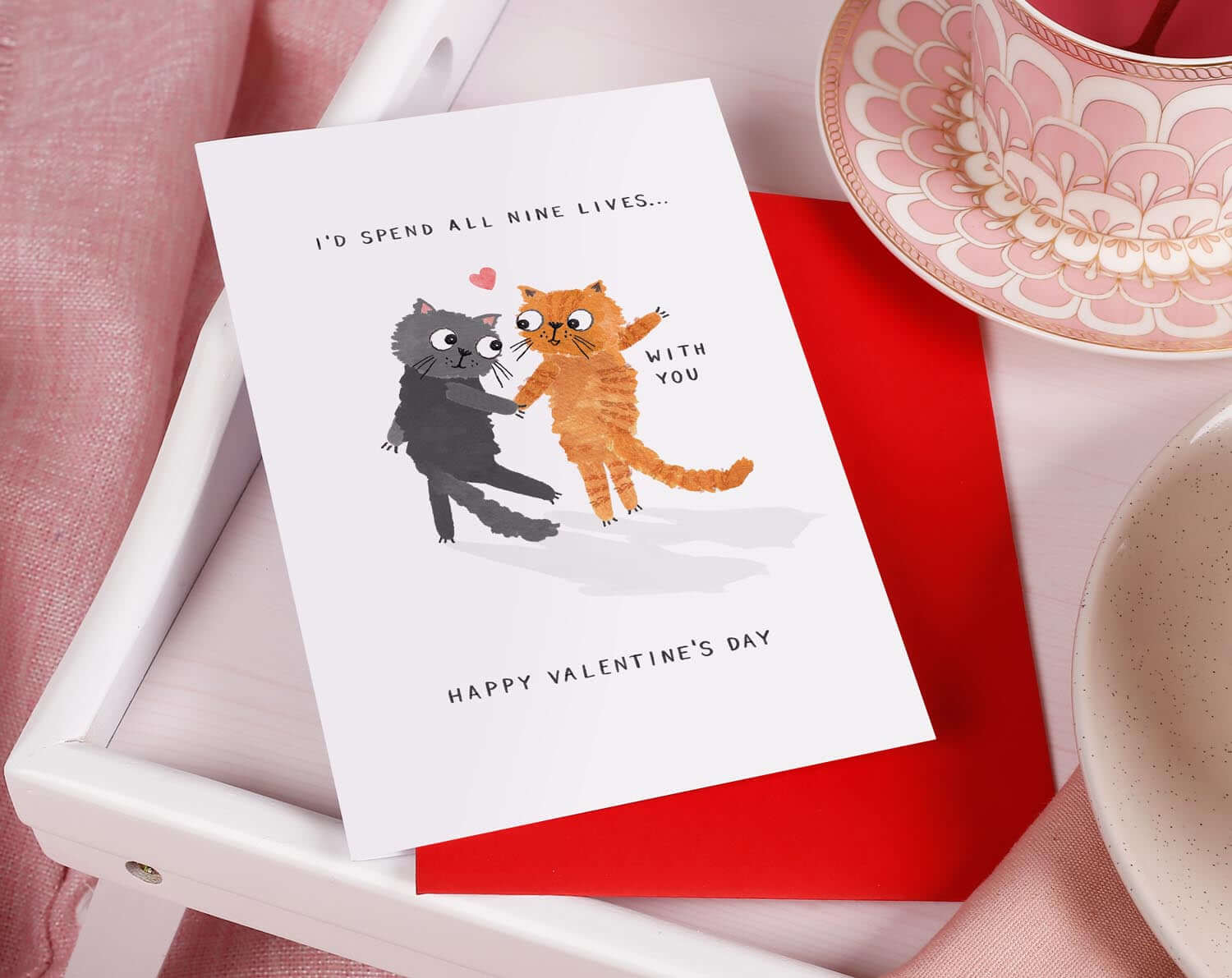 All Nine Lives, Ginger Cat Valentine Card. Greeting & Note Cards designed by Making Meadows