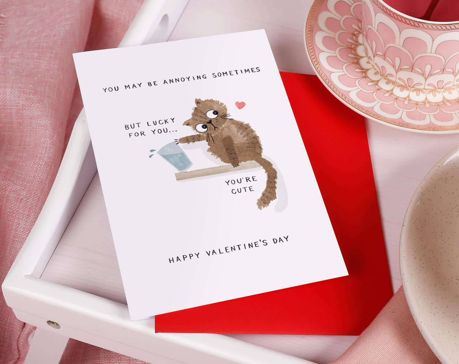 Annoying But Cute Cat Valentine Card. Greeting & Note Cards designed by Making Meadows