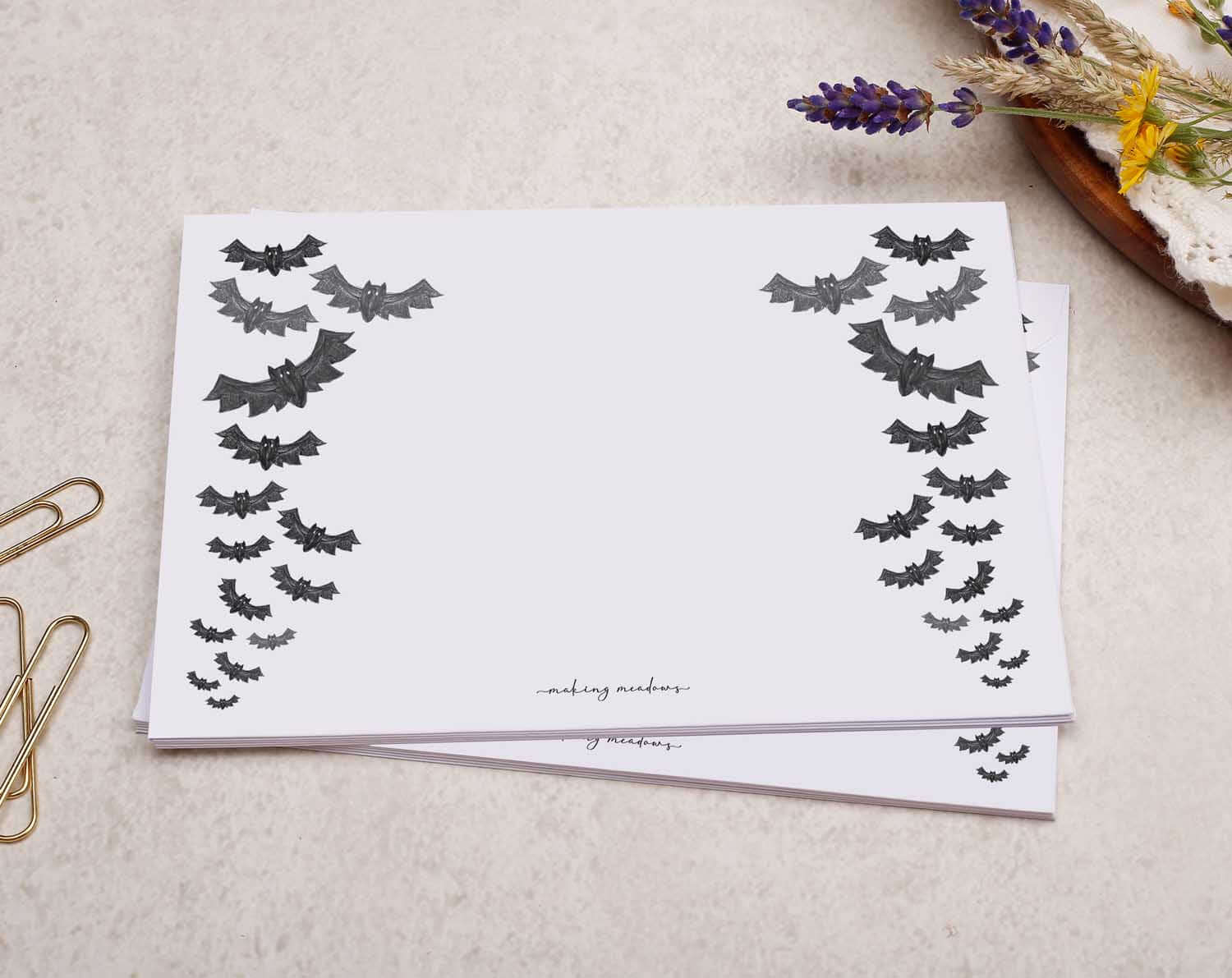 Bat A5 Writing Paper & Envelope Set. Stationery designed by Making Meadows