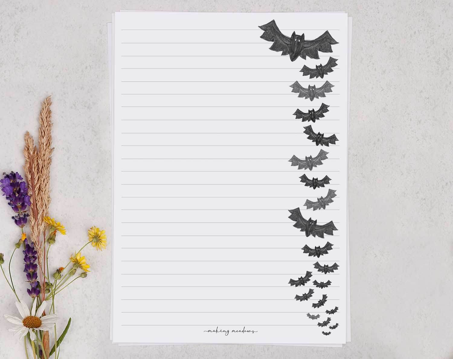 Bat A5 Writing Paper & Envelope Set. Stationery designed by Making Meadows