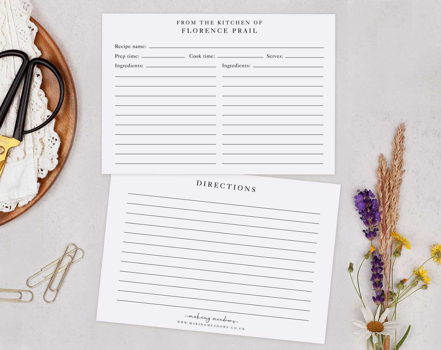 Blank Recipe Cards featuring a minimalist design for easy recipe organization and sharing.