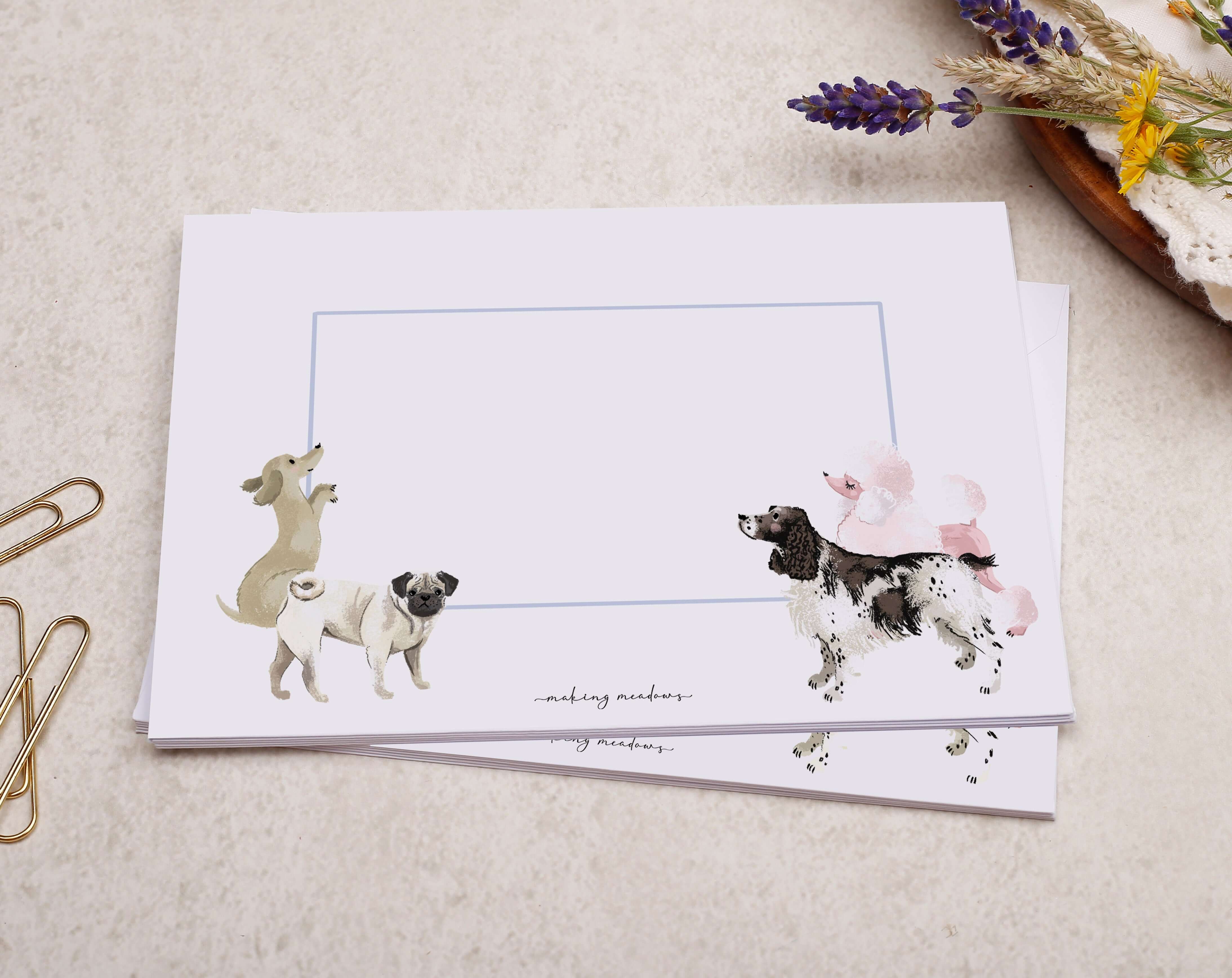 Blue Dog A5 Writing Paper & Envelope Set. Stationery designed by Making Meadows