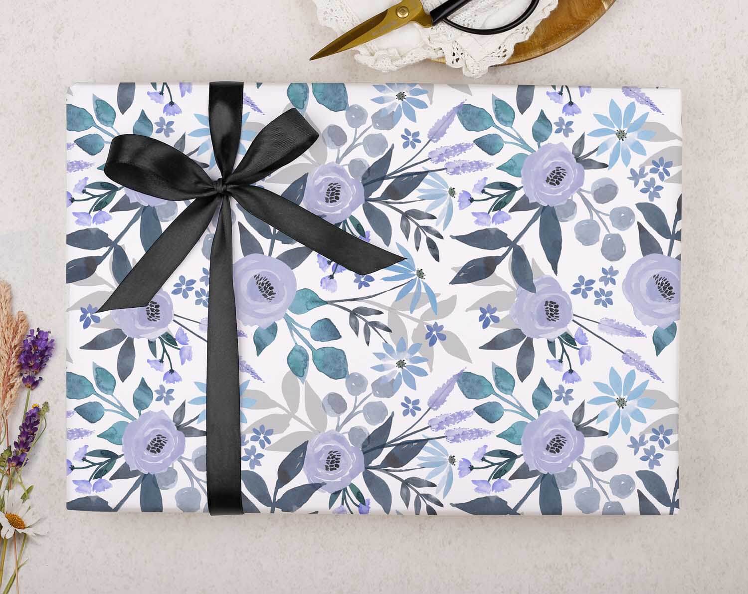 Blue Floral Wrapping Paper. Wrapping Paper designed by Making Meadows