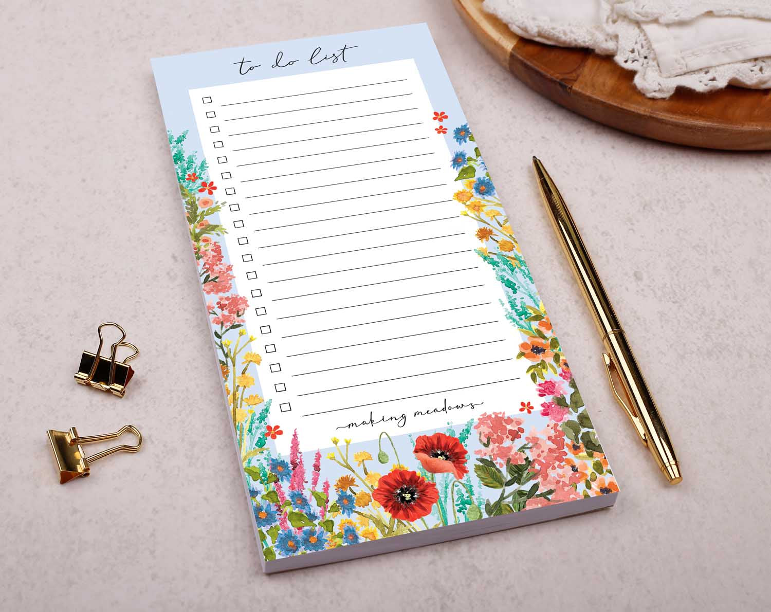 Blue Flower To Do List Pad. Notebooks & Notepads designed by Making Meadows