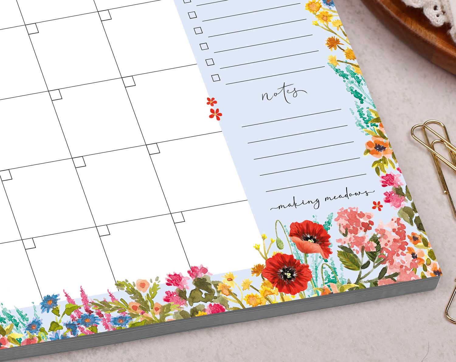Blue Flowers Monthly Planner Desk Pad. Desk Pads & Blotters designed by Making Meadows