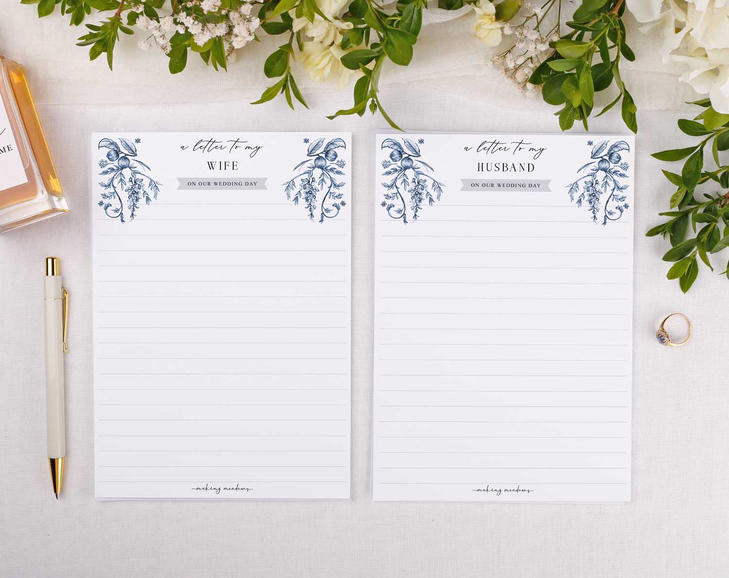 Blue Garden Wedding Letter to My Wife A5 writing paper with botanical design for sharing wedding thoughts.