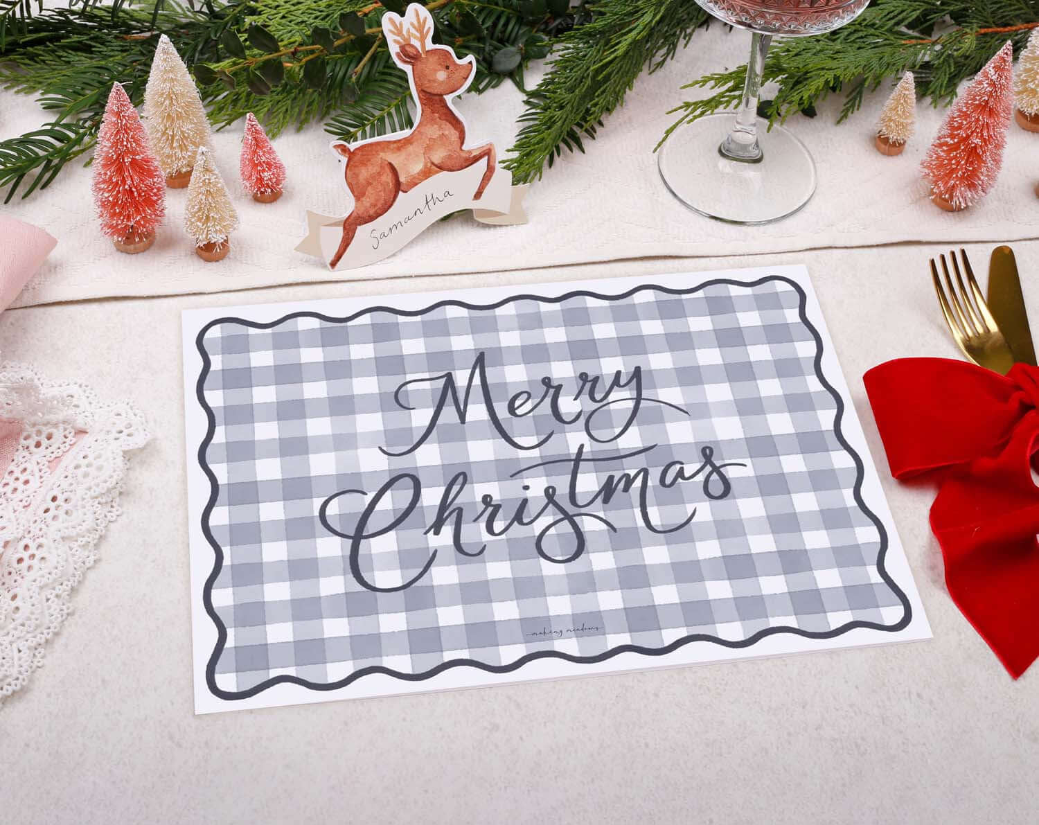 Blue Gingham Christmas Placemats designed by Making Meadows
