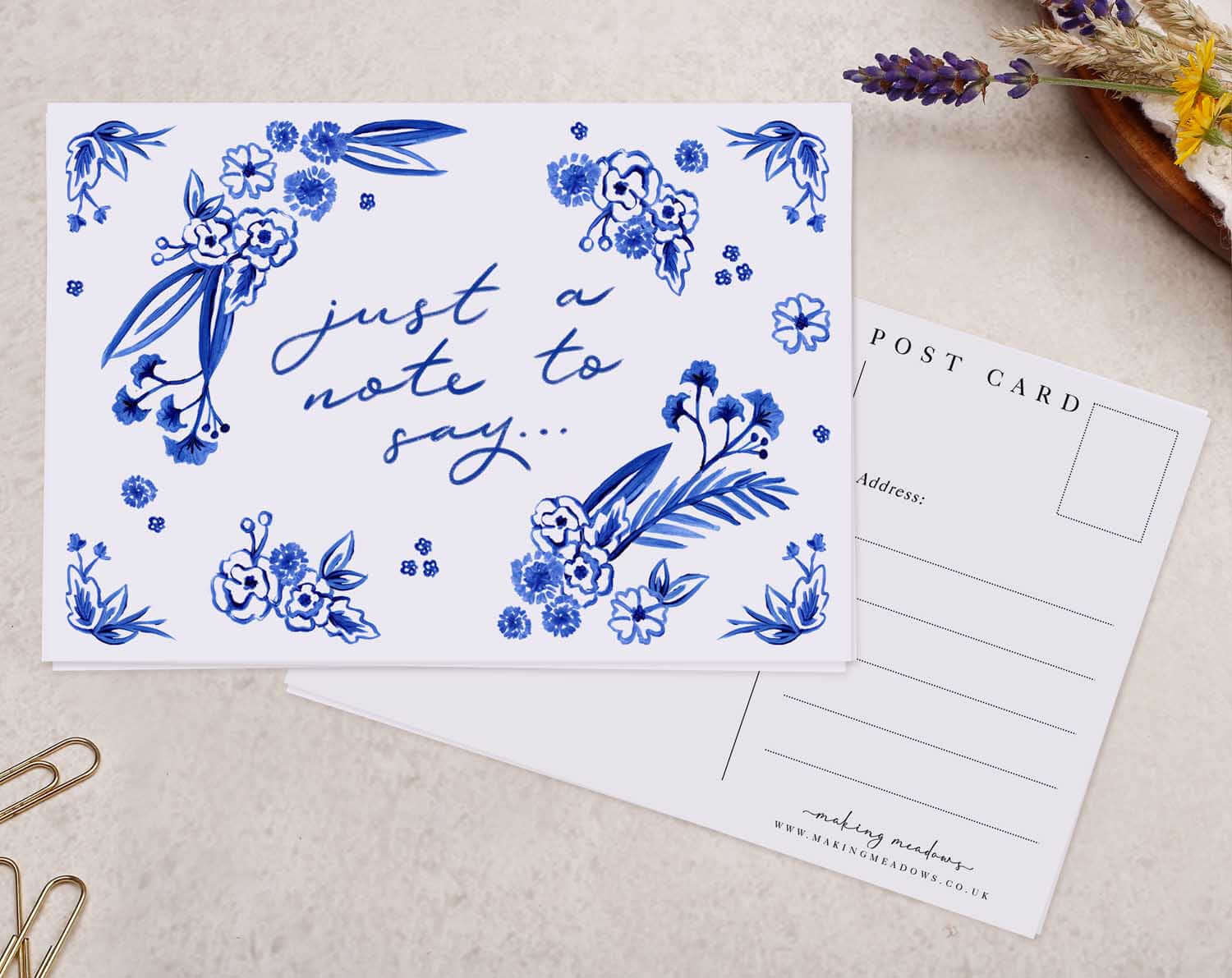 Blue Porcelain Just A Note To Say Postcard. Post Cards designed by Making Meadows