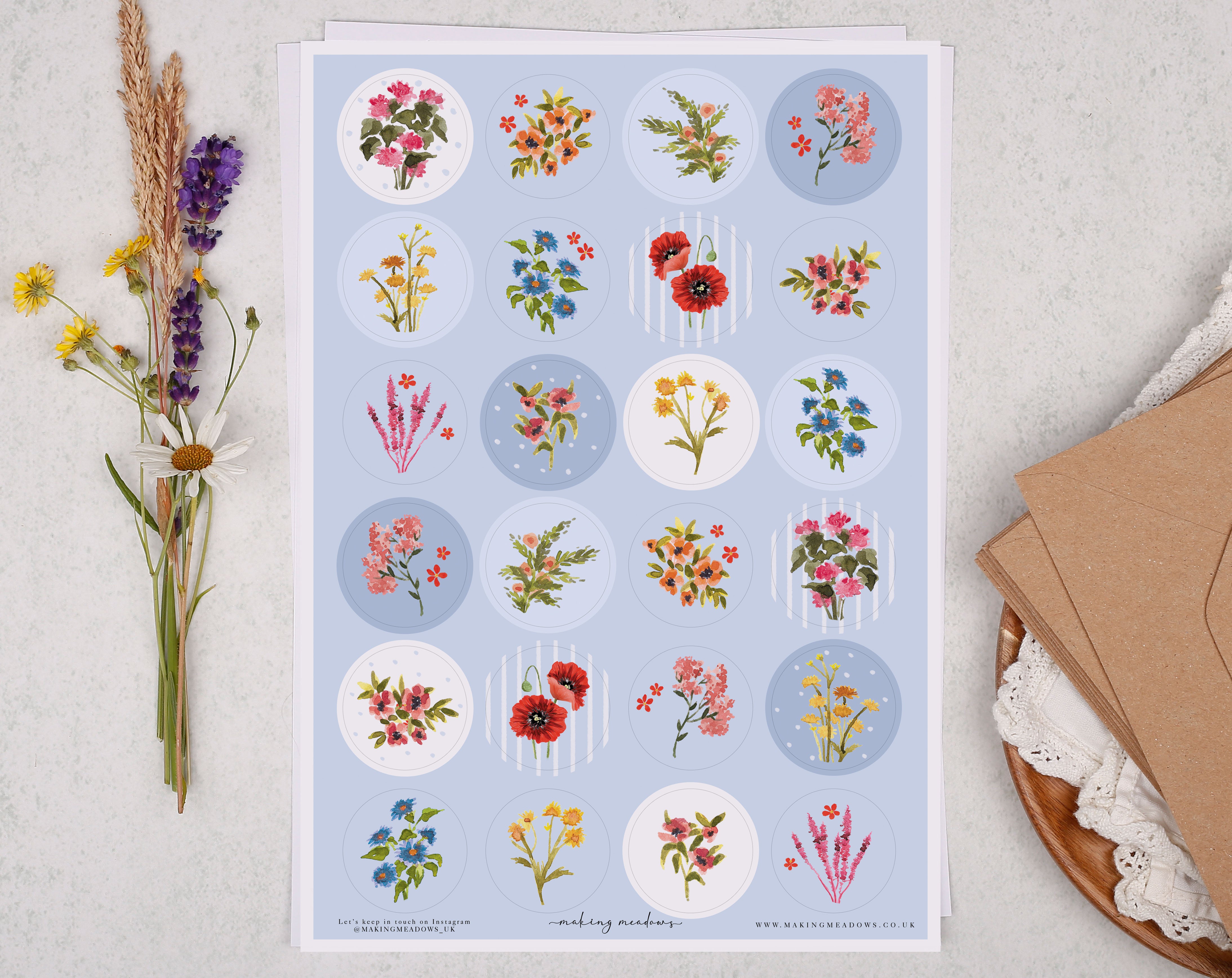 Blue Floral Sticker Sheet