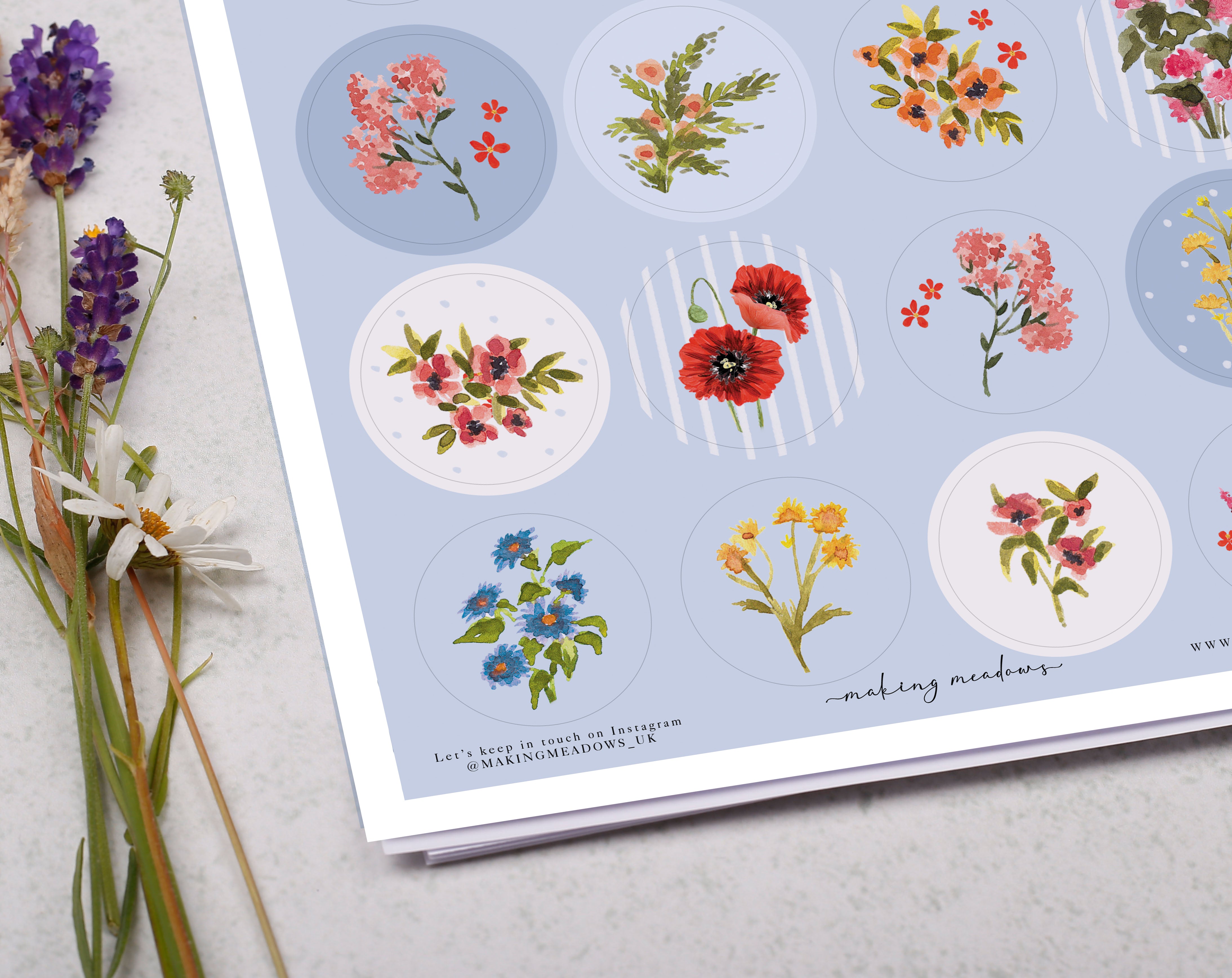 Blue Floral Sticker Sheet