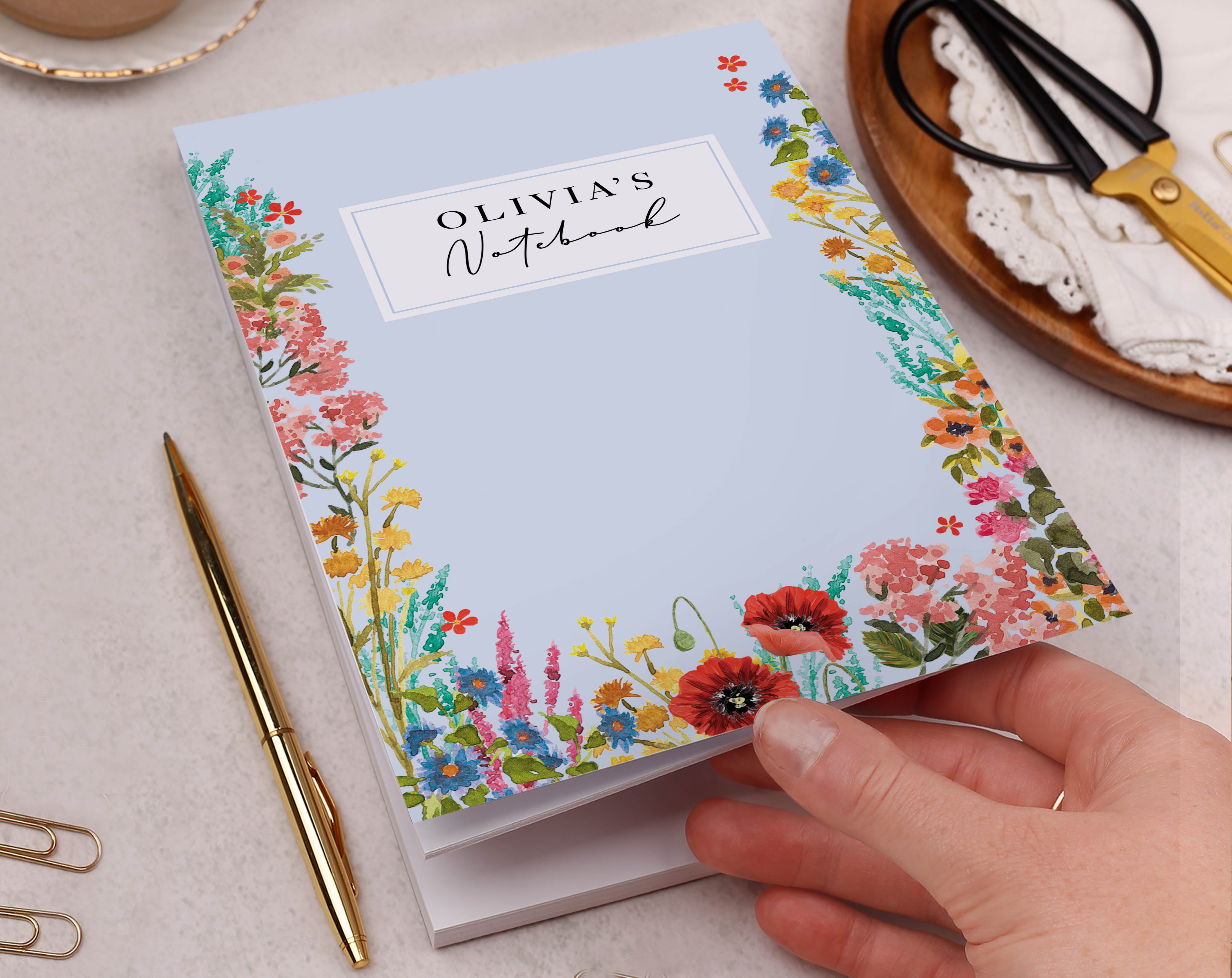 Personalised Blue Floral Notebook