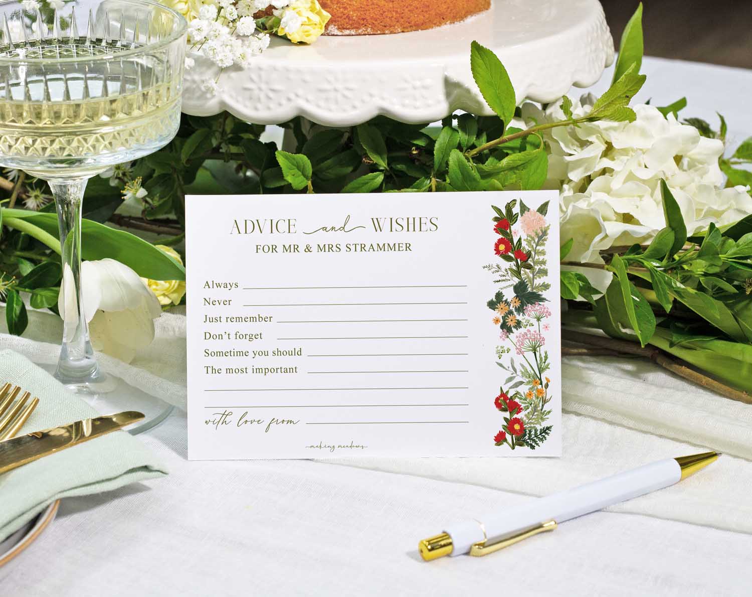 Boho Wedding Advice Cards with floral design for guests to share tips and well wishes at a wedding celebration.
