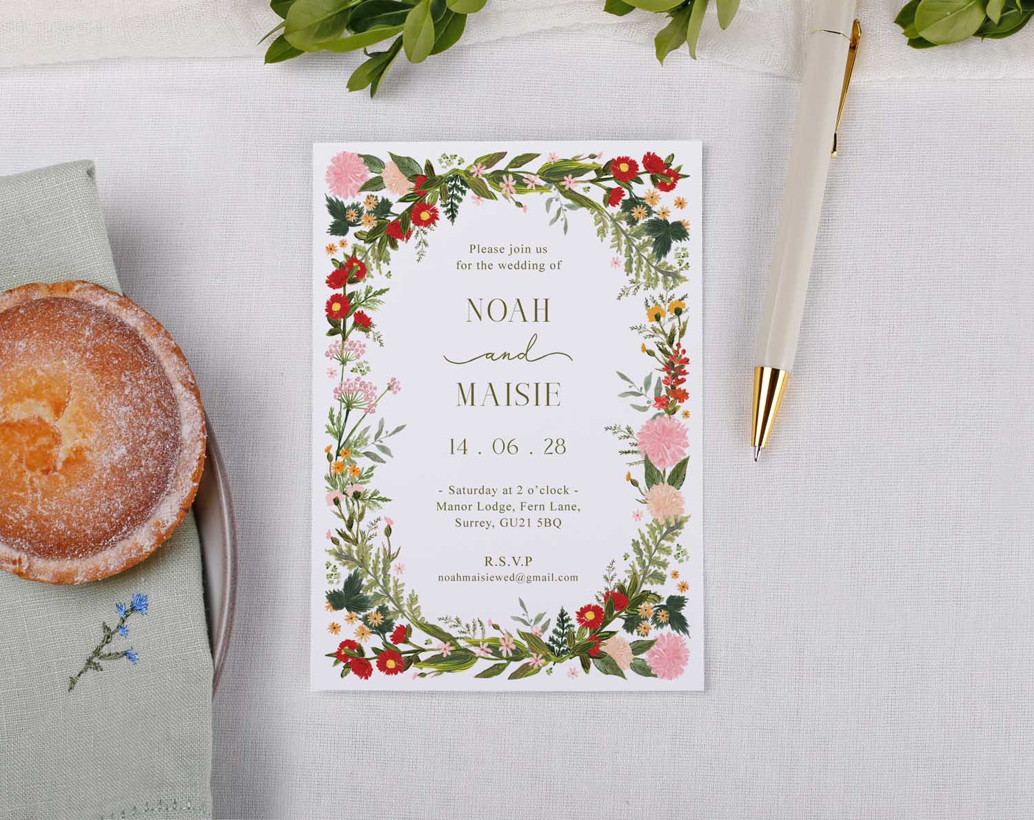 Beautiful Boho Wedding Invitations Personalised featuring floral design for bold festival weddings.