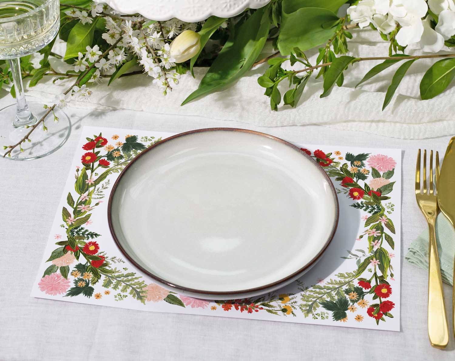 Boho Wedding Placemats designed for table settings featuring floral patterns and elegant tableware.