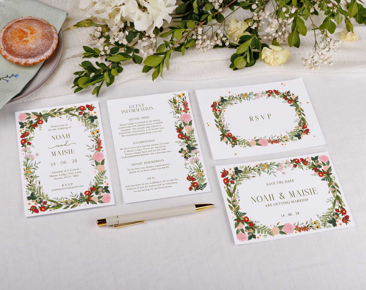 Boho Wedding RSVP Cards featuring floral designs and elegant typography on a stylish table setup.