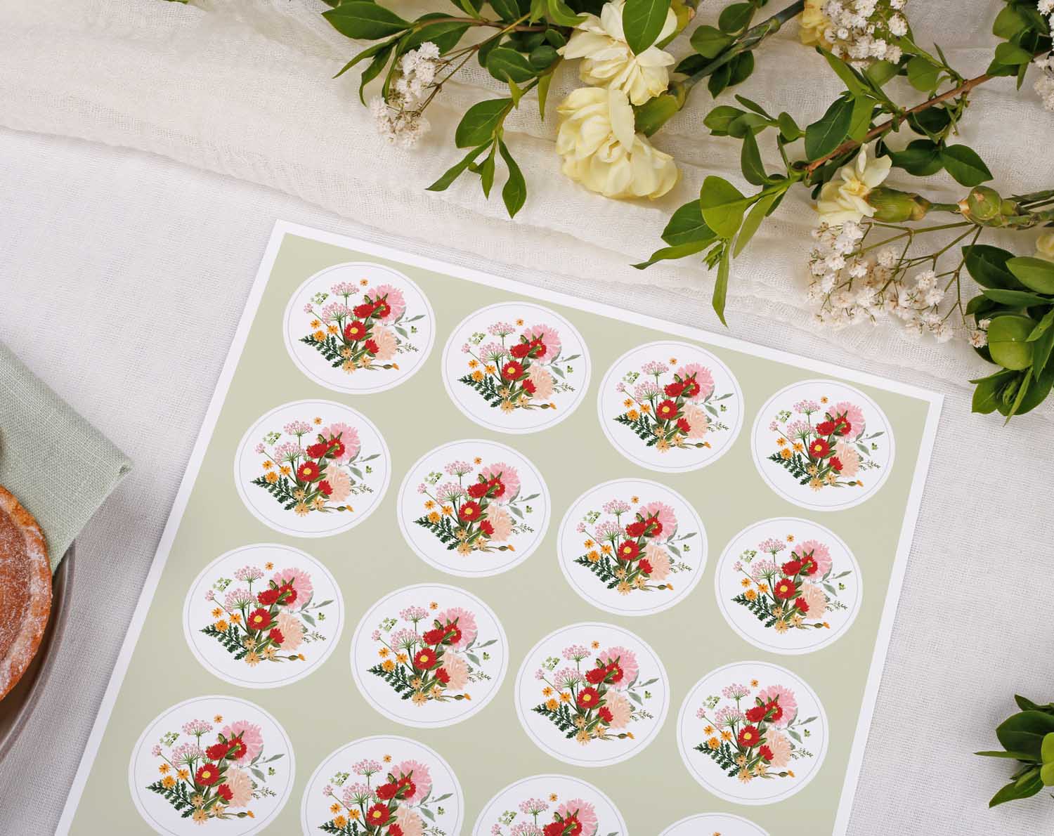 Boho Wedding Stickers for sealing envelopes with colorful floral designs on a sheet.