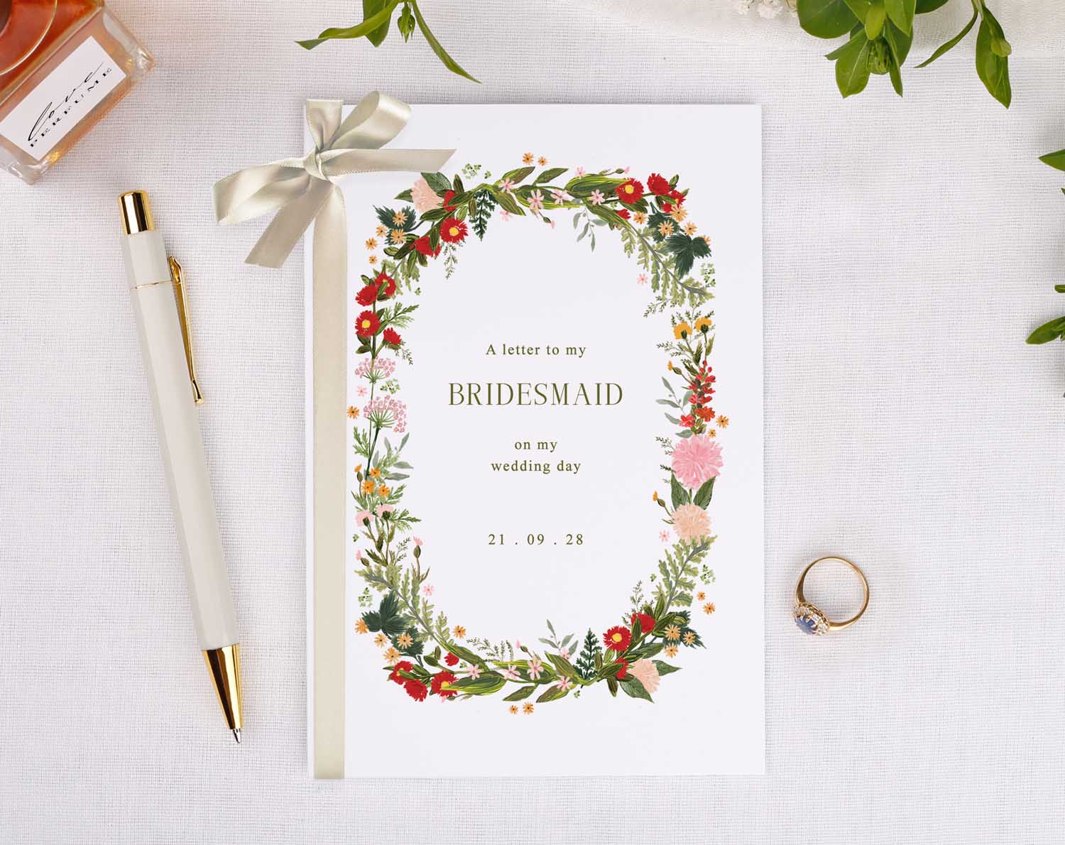 Boho Wedding Thank You Card for Bridal Party with floral design and personalized message for bridesmaid.