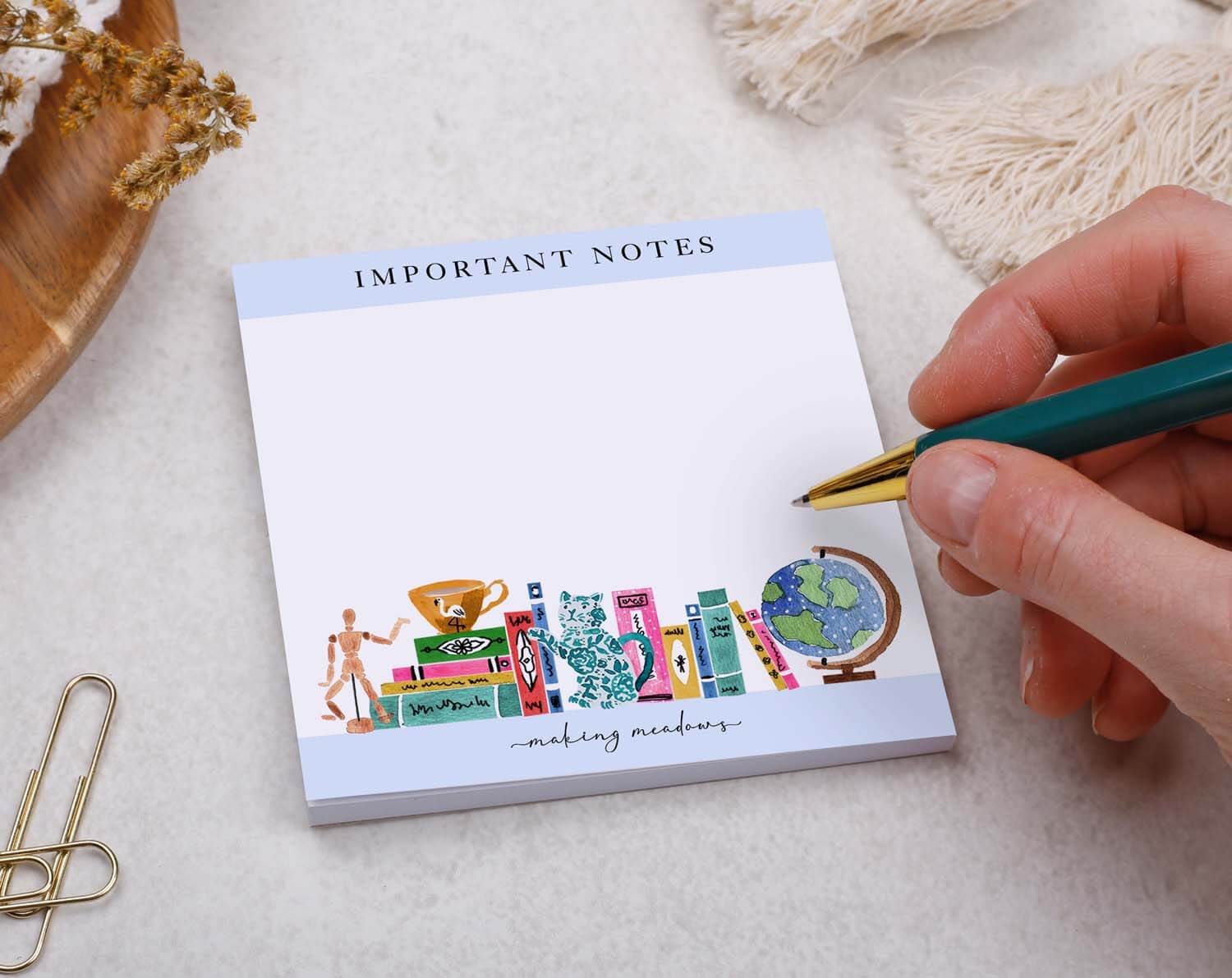 Book Memo Pad Block displaying artistic design and space for notes, ideal for book lovers.