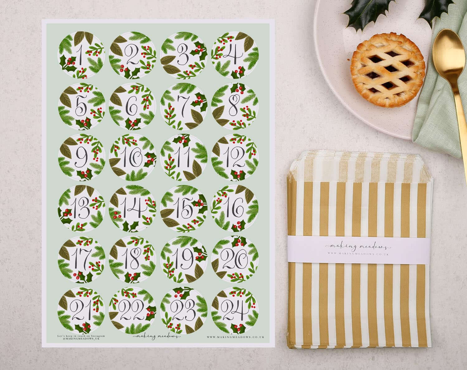 Botanical Christmas Advent Calendar With Bronze Bags. Advent Calendars designed by Making Meadows