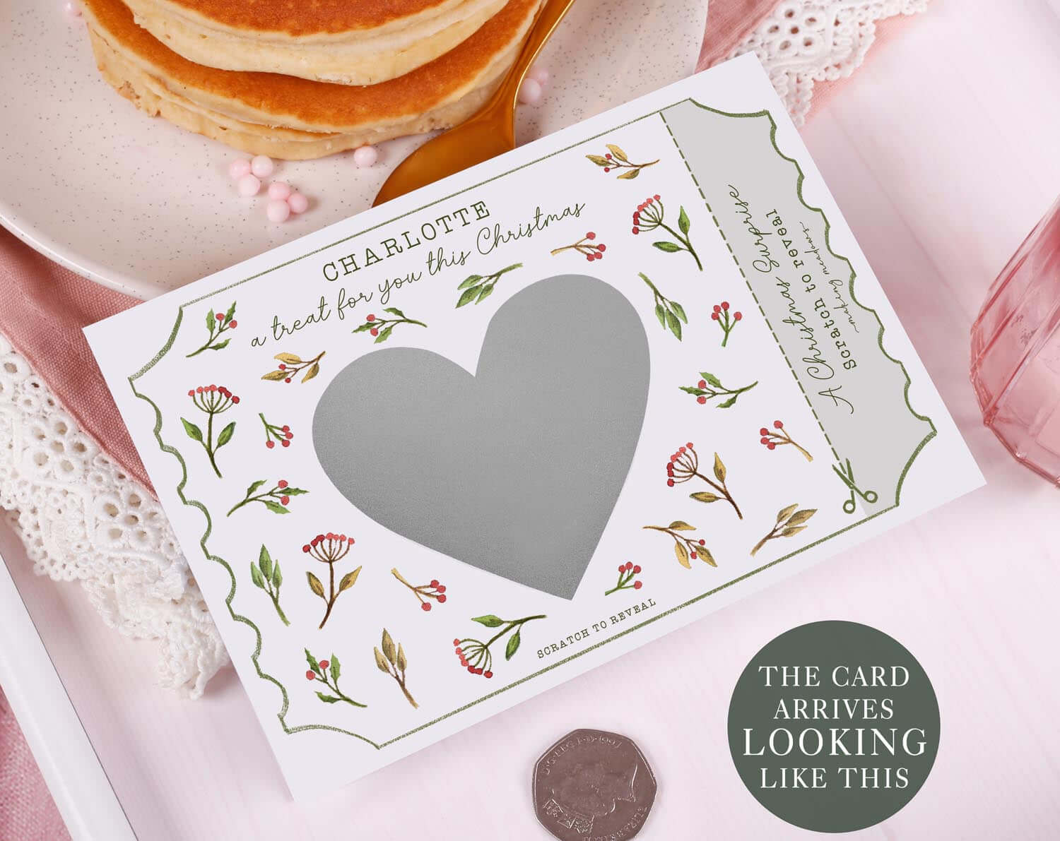 Botanical Christmas Surprise Gift Reveal Scratch Card. Greeting & Note Cards designed by Making Meadows