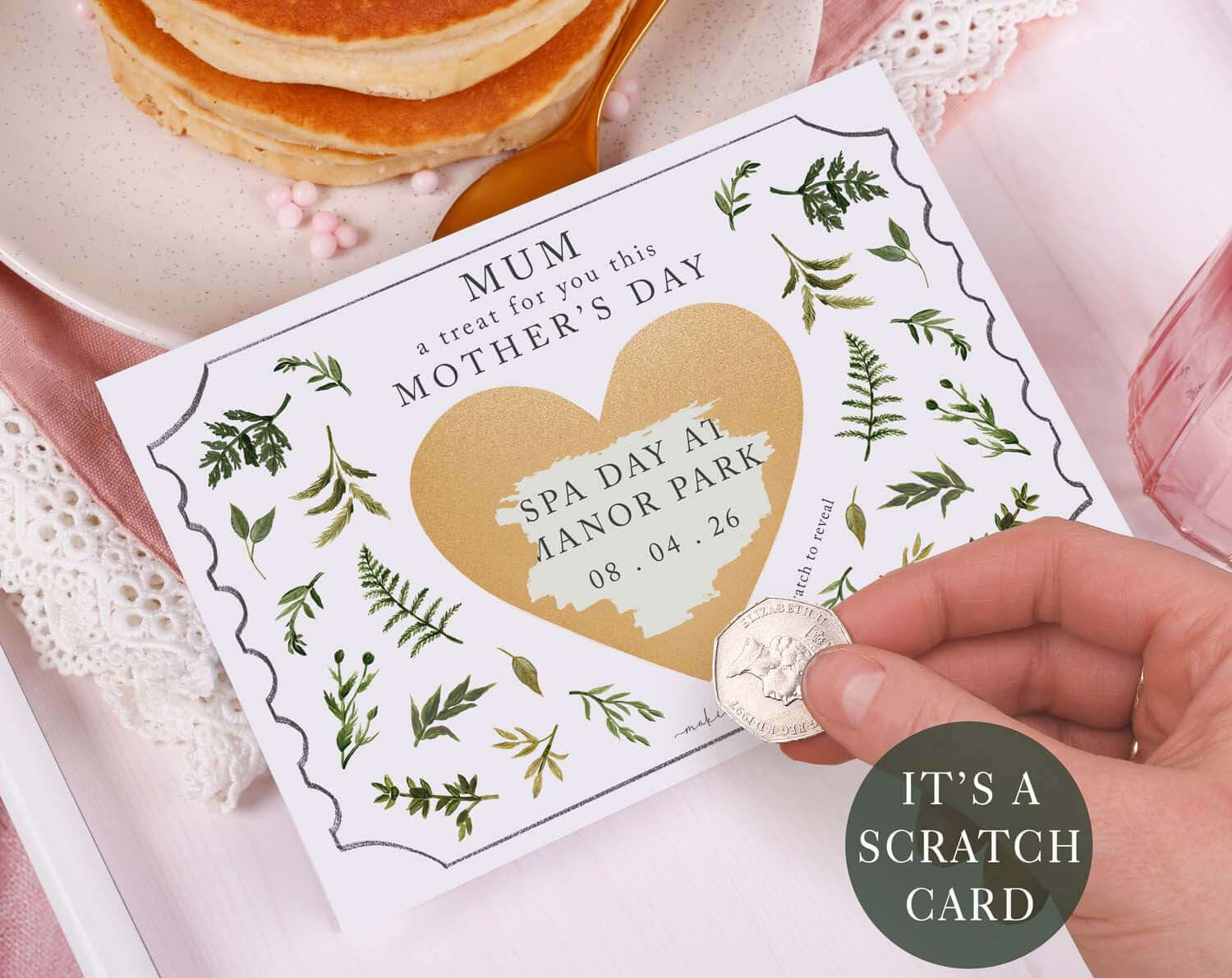 Botanical Mum Gift Reveal Scratch Card. Greeting Cards designed by Making Meadows